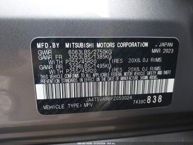 Aukcja sprzedaży 2023 Mitsubishi Outlander Phev Sel S-awc, vin: JA4T5VA98PZ050024, numer aukcji: 45714385