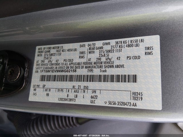 Ford F-150 Lightning Platinum 2022 1FT6W1EV9NWG02158 Image 9