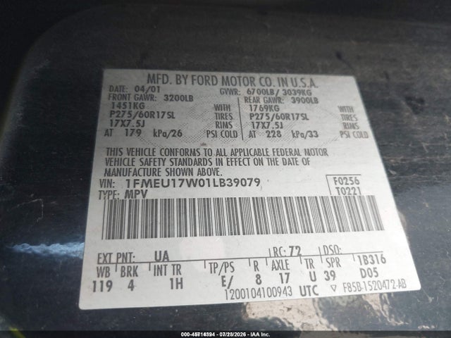 Aukcja sprzedaży 2001 Ford Expedition Eddie Bauer, vin: 1FMEU17W01LB39079, numer aukcji: 45714394