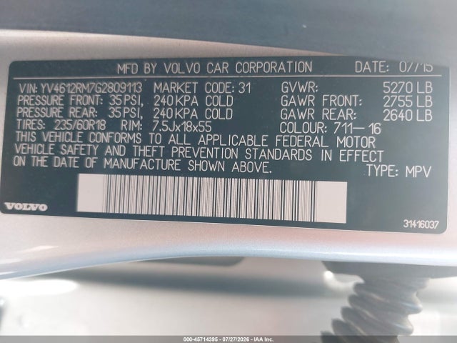 YV4612RM7G2809113 Volvo Xc60 T5 Platinum
