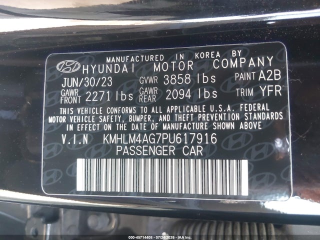 Продажа на аукционе авто 2023 Hyundai Elantra Sel, vin: KMHLM4AG7PU617916, номер лота: 45714408