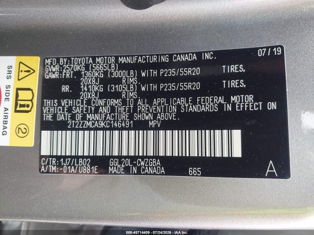 Продаж на аукціоні авто 2019 Lexus Rx 350, vin: 2T2ZZMCA9KC146491, номер лоту: 45714409