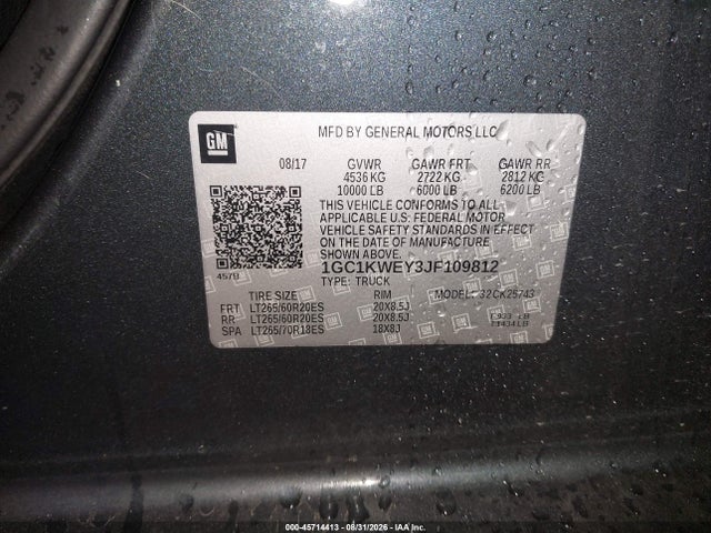 45714413 :رقم المزاد ، 1GC1KWEY3JF109812 vin ، 2018 Chevrolet Silverado 2500hd Ltz مزاد بيع