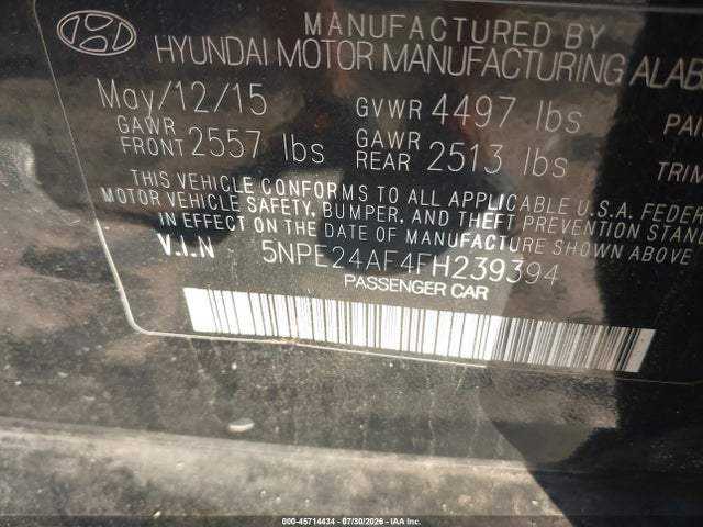 Hyundai SONATA SE 2015 5NPE24AF4FH239394 Image 9