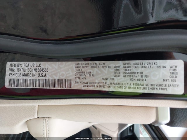 Продажа на аукционе авто 2022 Jeep Grand Cherokee Limited 4x4, vin: 1C4RJHBG1N8604565, номер лота: 45714458