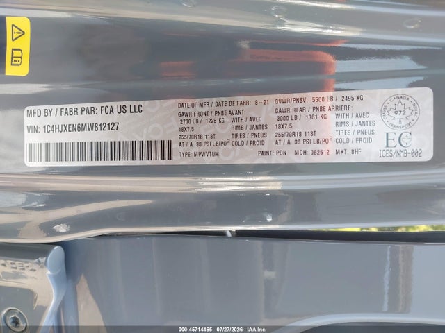 2021 Jeep Wrangler Unlimited Sahara მანქანა იყიდება აუქციონზე, vin: 1C4HJXEN6MW812127, აუქციონის ნომერი: 45714465