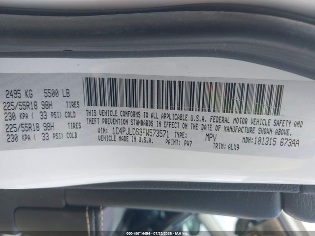 Auction sale of the 2015 Jeep Cherokee Limited, vin: 1C4PJLDS3FW573571, lot number: 45714484