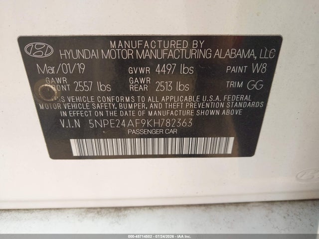 Продажа на аукционе авто 2019 Hyundai Sonata Se, vin: 5NPE24AF9KH782363, номер лота: 45714502