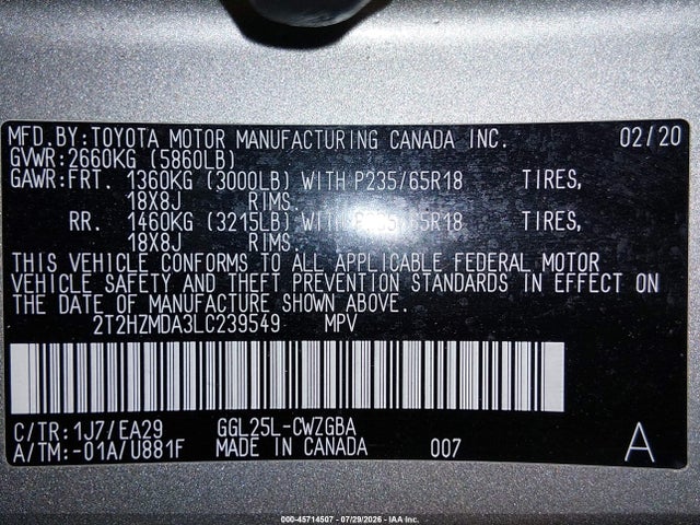 2020 Lexus Rx 350 მანქანა იყიდება აუქციონზე, vin: 2T2HZMDA3LC239549, აუქციონის ნომერი: 45714507