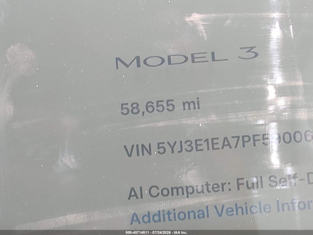 2023 Tesla Model 3 Rear-wheel Drive მანქანა იყიდება აუქციონზე, vin: 5YJ3E1EA7PF590067, აუქციონის ნომერი: 45714511
