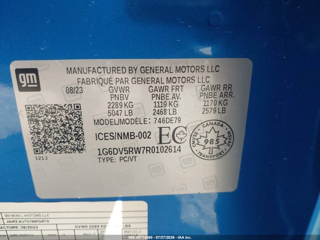 45714560 :رقم المزاد ، 1G6DV5RW7R0102614 vin ، 2024 Cadillac Ct5-v V-series مزاد بيع