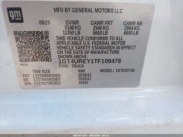 45714574 :رقم المزاد ، 1GT4UREY1TF109478 vin ، 2026 Gmc Sierra 2500 Hd , Standard Bed, Denali, 4wd مزاد بيع