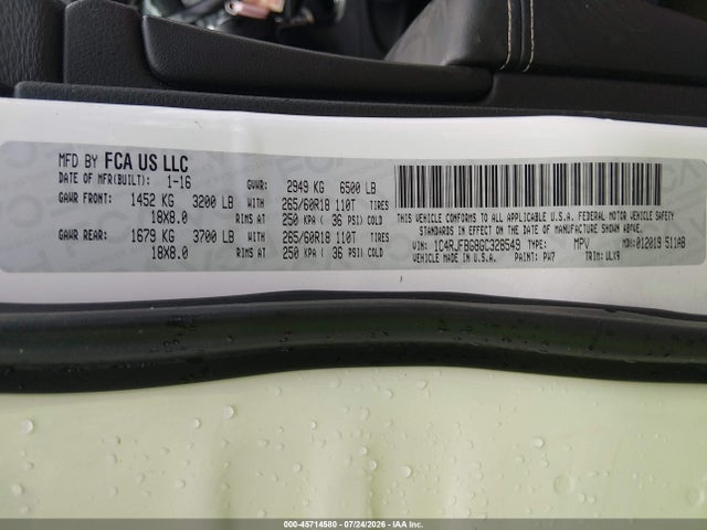 45714580 :رقم المزاد ، 1C4RJFBG8GC328549 vin ، 2016 Jeep Grand Cherokee Limited مزاد بيع