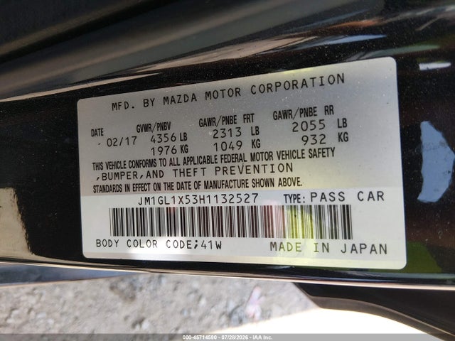 Продажа на аукционе авто 2017 Mazda Mazda6 Grand Touring, vin: JM1GL1X53H1132527, номер лота: 45714590