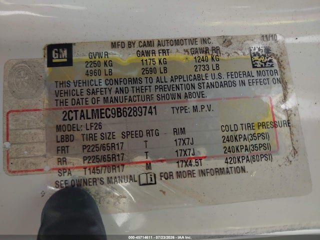 Aukcja sprzedaży 2011 Gmc Terrain Sle-1, vin: 2CTALMEC9B6289741, numer aukcji: 45714611