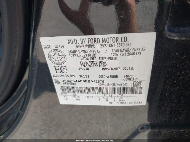 Aukcja sprzedaży 2014 Ford Edge Sport, vin: 2FMDK4AK0EBA42575, numer aukcji: 45714615