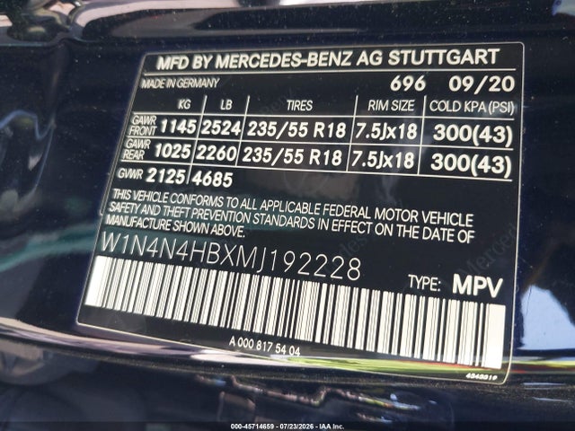 Aukcja sprzedaży 2021 Mercedes-benz Gla 250 4matic, vin: W1N4N4HBXMJ192228, numer aukcji: 45714659