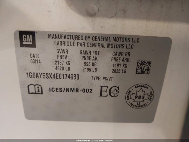 Aukcja sprzedaży 2014 Cadillac Cts Performance, vin: 1G6AY5SX4E0174930, numer aukcji: 45714681