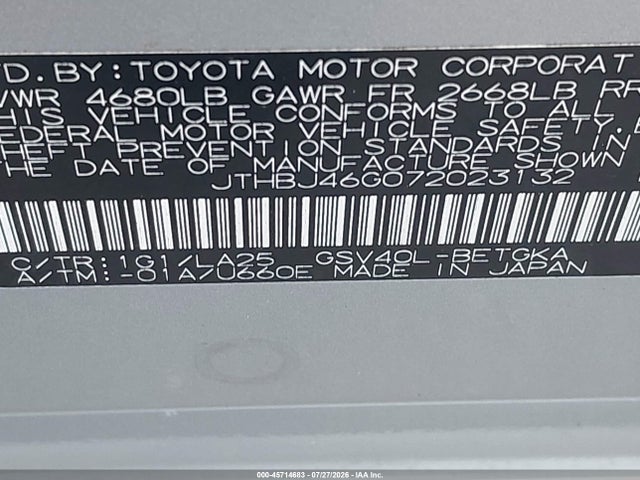 Aukcja sprzedaży 2007 Lexus Es 350, vin: JTHBJ46G072023132, numer aukcji: 45714683