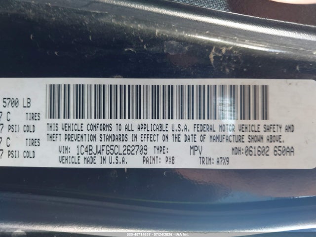 2012 Jeep Wrangler Unlimited Rubicon მანქანა იყიდება აუქციონზე, vin: 1C4BJWFG5CL262709, აუქციონის ნომერი: 45714697