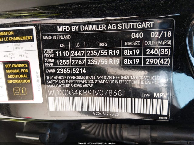 Продаж на аукціоні авто 2018 Mercedes-benz Glc 300 4matic, vin: WDC0G4KB9JV078681, номер лоту: 45714705