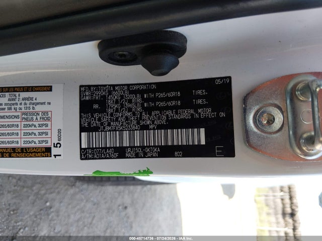 Aukcja sprzedaży 2019 Lexus Gx 460 Premium, vin: JTJBM7FX5K5233840, numer aukcji: 45714736