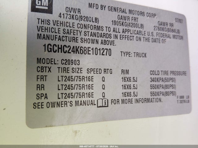 45714777 :رقم المزاد ، 1GCHC24K68E101270 vin ، 2008 Chevrolet Silverado 2500hd Work Truck مزاد بيع
