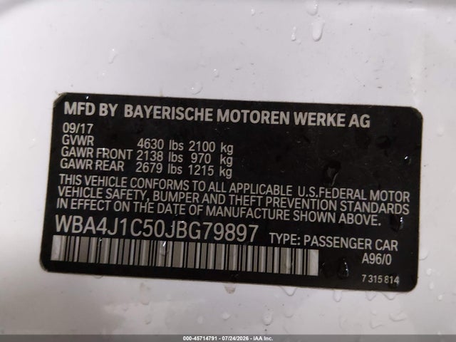 Aukcja sprzedaży 2018 Bmw 430i Gran Coupe, vin: WBA4J1C50JBG79897, numer aukcji: 45714791