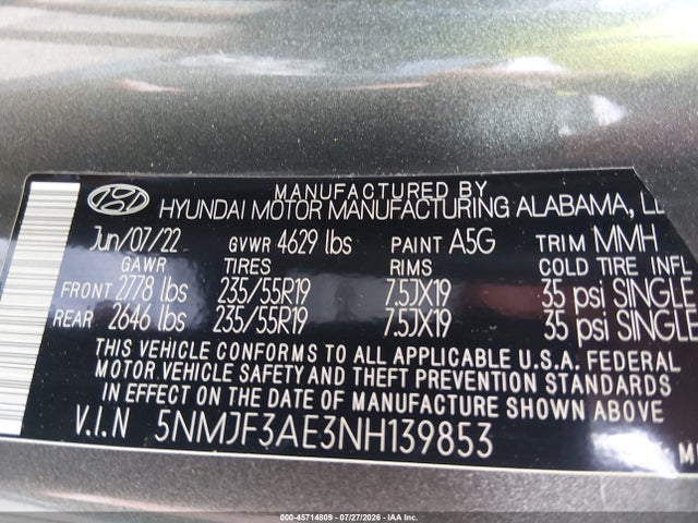 Hyundai TUCSON SEL 2022 5NMJF3AE3NH139853 Image 9