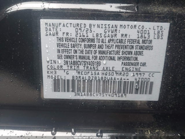 Продажа на аукционе авто 2025 Nissan Sentra Sv, vin: 3N1AB8CV7SY409189, номер лота: 45714810