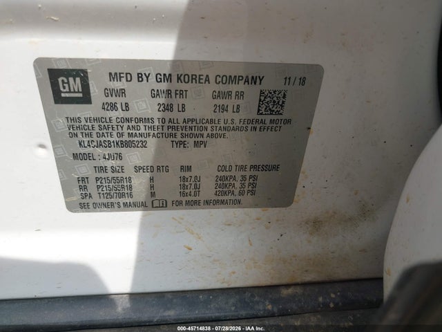 Продаж на аукціоні авто 2019 Buick Encore Fwd Preferred, vin: KL4CJASB1KB805232, номер лоту: 45714838
