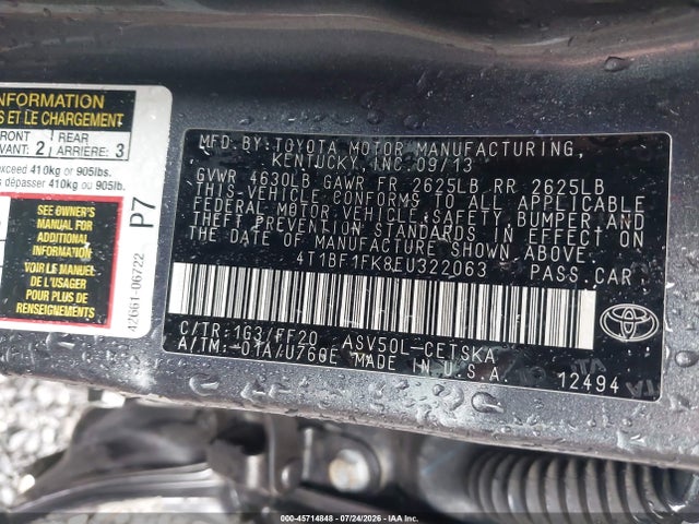4T1BF1FK8EU322063 Toyota CAMRY SE