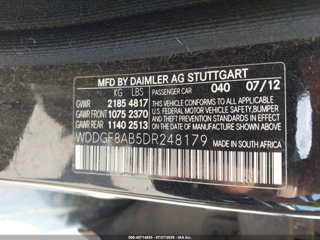 45714855 :رقم المزاد ، WDDGF8AB5DR248179 vin ، 2013 Mercedes-benz C 300 Sport 4matic مزاد بيع