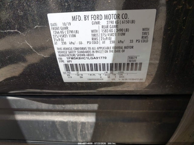 Ford Explorer Platinum 2020 1FM5K8HC1LGA91770 Image 9