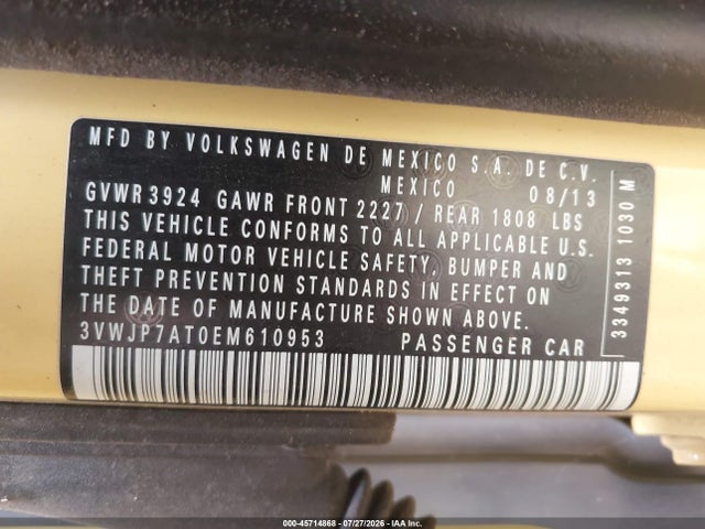 Продажа на аукционе авто 2014 Volkswagen Beetle 2.5l, vin: 3VWJP7AT0EM610953, номер лота: 45714868