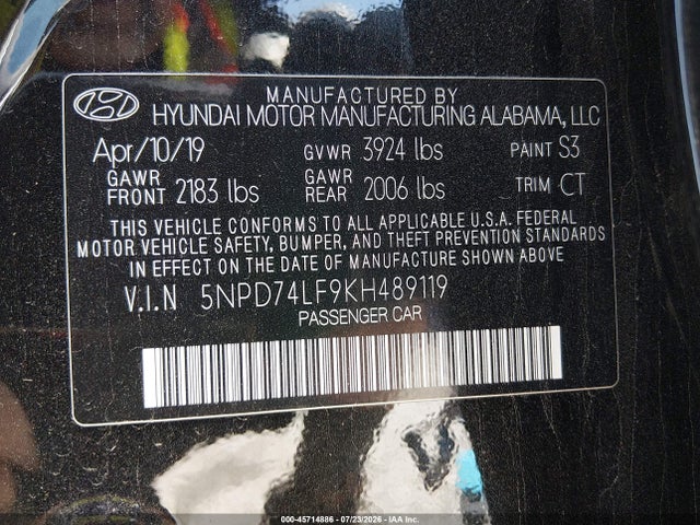 Продаж на аукціоні авто 2019 Hyundai Elantra Se, vin: 5NPD74LF9KH489119, номер лоту: 45714886