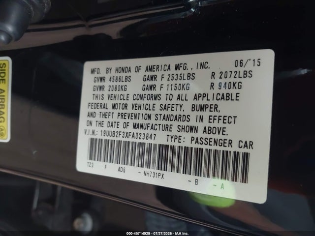 45714929 :رقم المزاد ، 19UUB2F3XFA023847 vin ، 2015 Acura Tlx V6 مزاد بيع