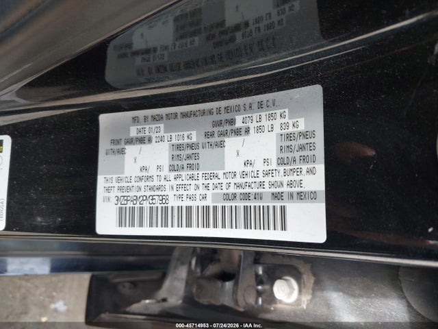 Aukcja sprzedaży 2023 Mazda Mazda3 2.5 S Select, vin: 3MZBPABM2PM357968, numer aukcji: 45714953