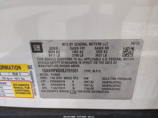 Aukcja sprzedaży 2014 Gmc Acadia Sle-2, vin: 1GKKRPKD2EJ191501, numer aukcji: 45714966