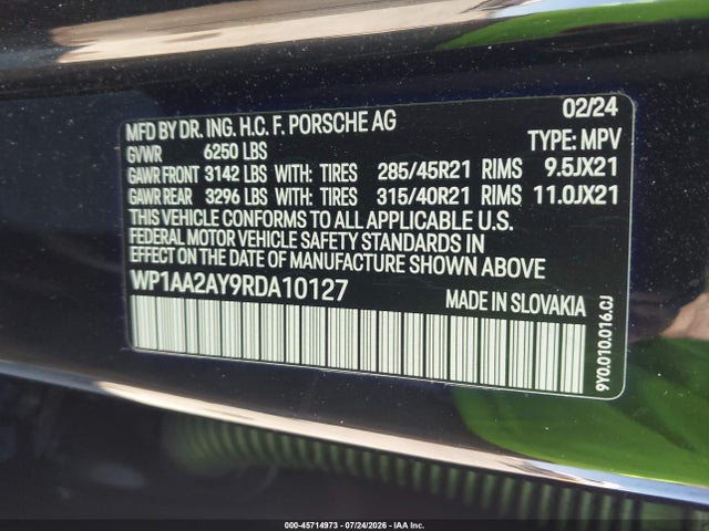 Aukcja sprzedaży 2024 Porsche Cayenne, vin: WP1AA2AY9RDA10127, numer aukcji: 45714973