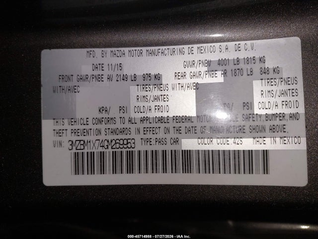 Продажа на аукционе авто 2016 Mazda Mazda3 I Grand Touring, vin: 3MZBM1X74GM269953, номер лота: 45714988