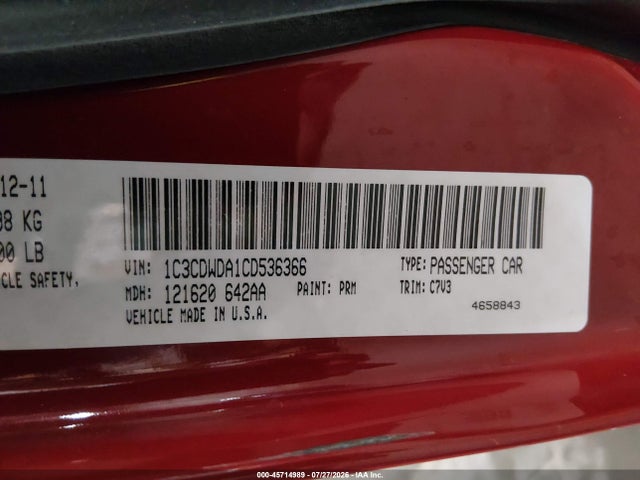 Aukcja sprzedaży 2012 Dodge Caliber Sxt, vin: 1C3CDWDA1CD536366, numer aukcji: 45714989