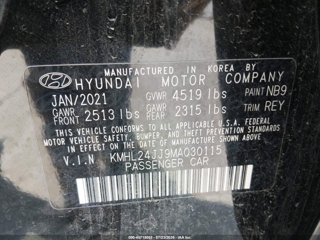 Aukcja sprzedaży 2021 Hyundai Sonata Blue, vin: KMHL24JJ9MA030115, numer aukcji: 45715003