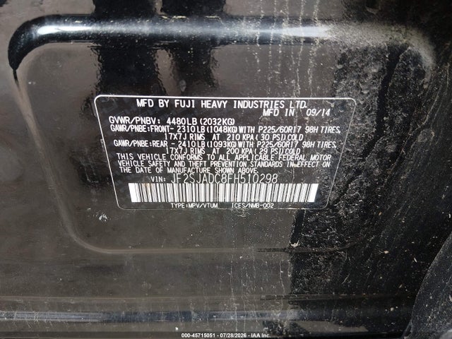 Продажа на аукционе авто 2015 Subaru Forester 2.5i Premium, vin: JF2SJADC8FH510298, номер лота: 45715051