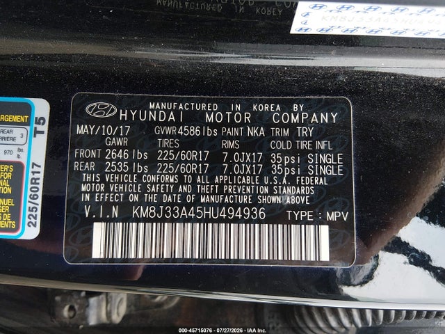 Продаж на аукціоні авто 2017 Hyundai Tucson Se, vin: KM8J33A45HU494936, номер лоту: 45715076