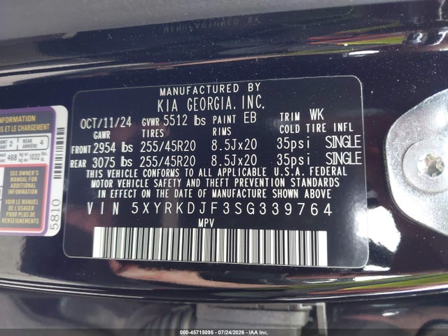 Продажа на аукционе авто 2025 Kia Sorento X-line Sx Prestige, vin: 5XYRKDJF3SG339764, номер лота: 45715095