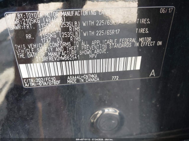 Toyota Rav4 Xle 2017 2T3RFREV2HW662541 Image 9