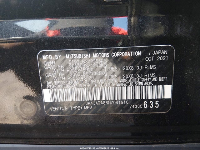 2022 Mitsubishi Outlander Es 2.5 S-awc მანქანა იყიდება აუქციონზე, vin: JA4J4TA86NZ041910, აუქციონის ნომერი: 45715119