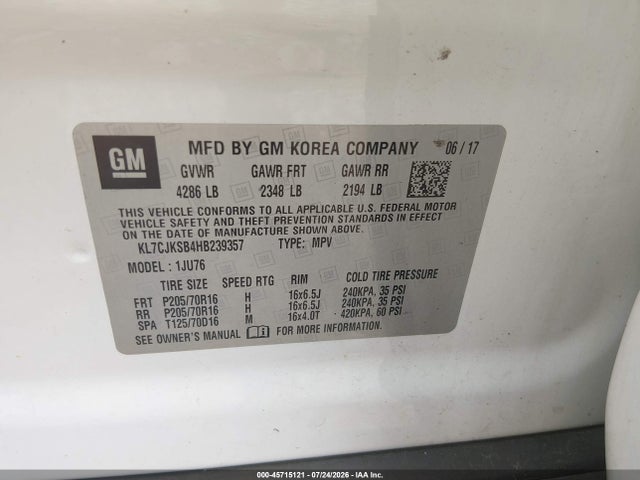 Chevrolet TRAX LS 2017 KL7CJKSB4HB239357 Image 9