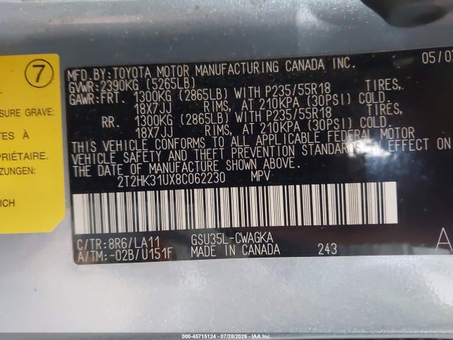 Продаж на аукціоні авто 2008 Lexus Rx 350, vin: 2T2HK31UX8C062230, номер лоту: 45715124